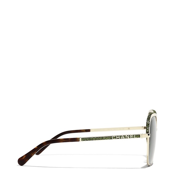 CHANEL Limited Edition Square Sunglasses Metal & Sequins in Green/Gold main image 15